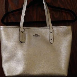 Metallic silver Coach tote
